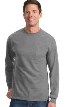 Port & Company® Tall Long Sleeve Essential T-Shirt with Pocket. PC61LSPT, custom embroidered